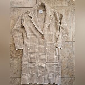 Carly Jean Los Angeles Beige Plaid Trench Coat